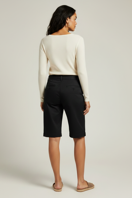 Pantalon Chino Noir Coton Court Ample Femme - vue 2