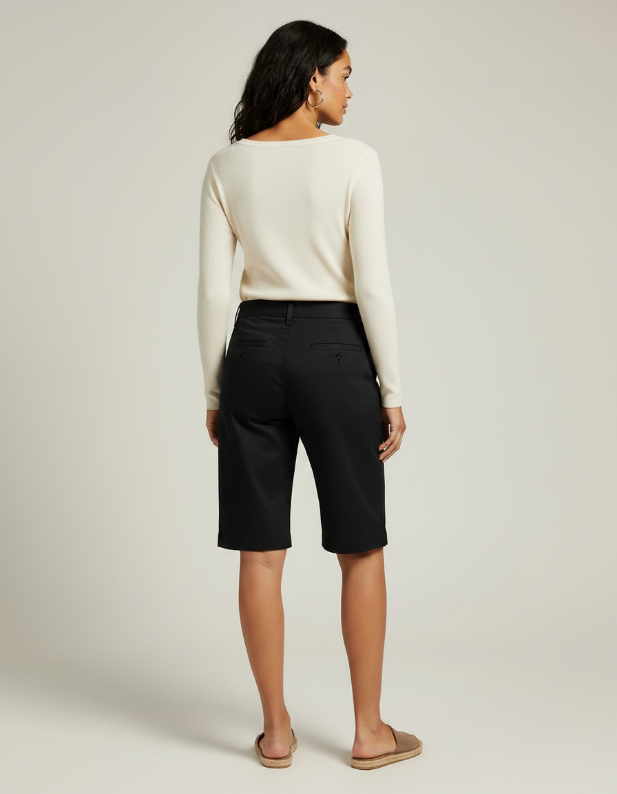 Pantalon Chino Noir Coton Court Ample Femme - vue 2