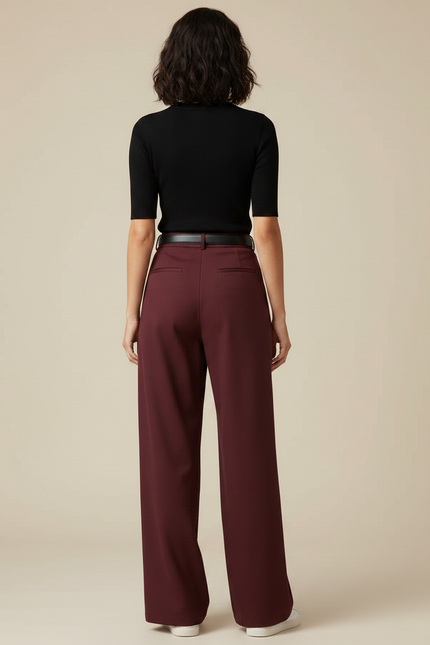 Pantalon Chino Bordeaux Ample Plissé Femme Élégant - Gabardine - vue 2