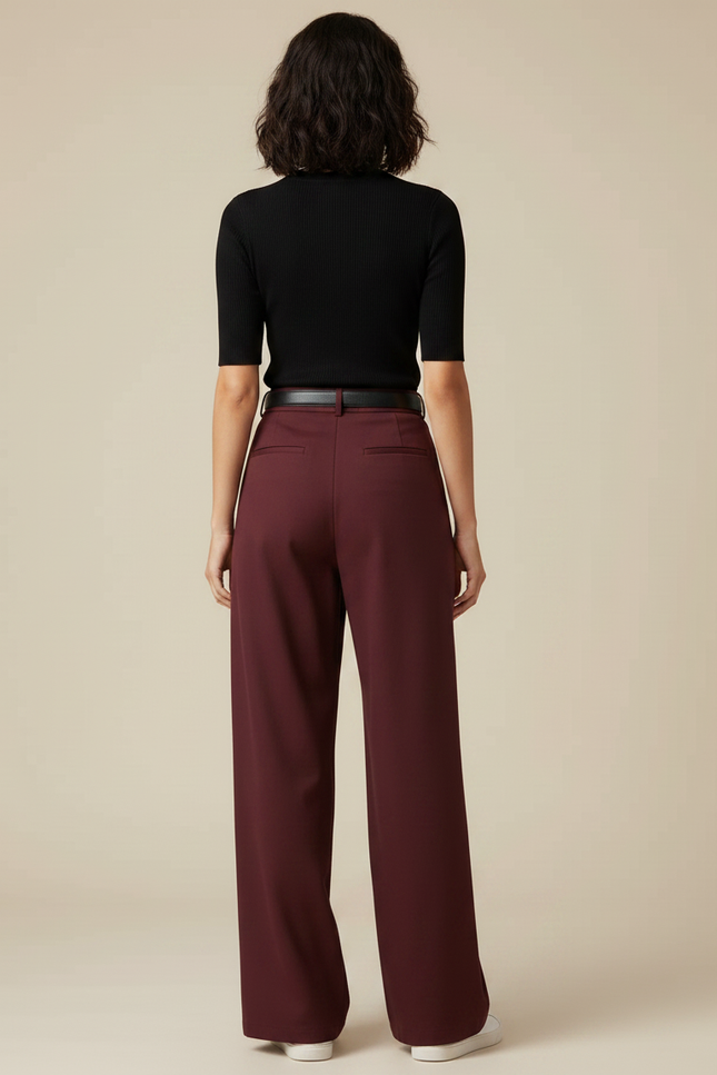 Pantalon Chino Bordeaux Ample Plissé Femme Élégant - Gabardine - vue 2