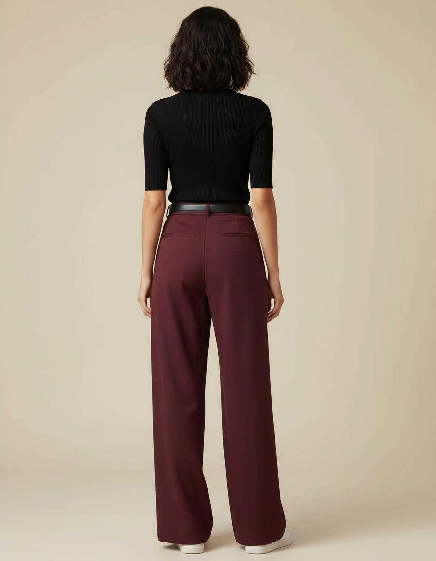 Pantalon Chino Bordeaux Ample Plissé Femme Élégant - Gabardine - vue 2