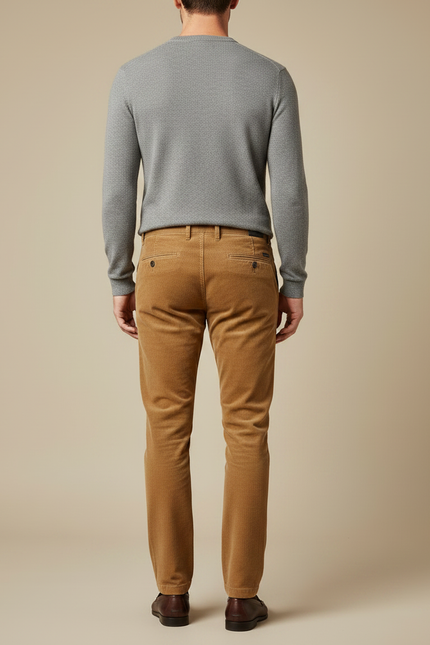 Pantalon Chino Velours Côtelé Marron Coupe Droite Homme - vue 2