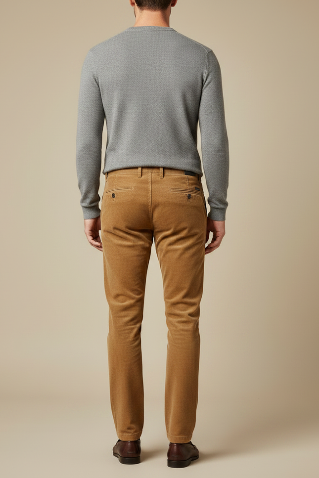 Pantalon Chino Velours Côtelé Marron Coupe Droite Homme - vue 2