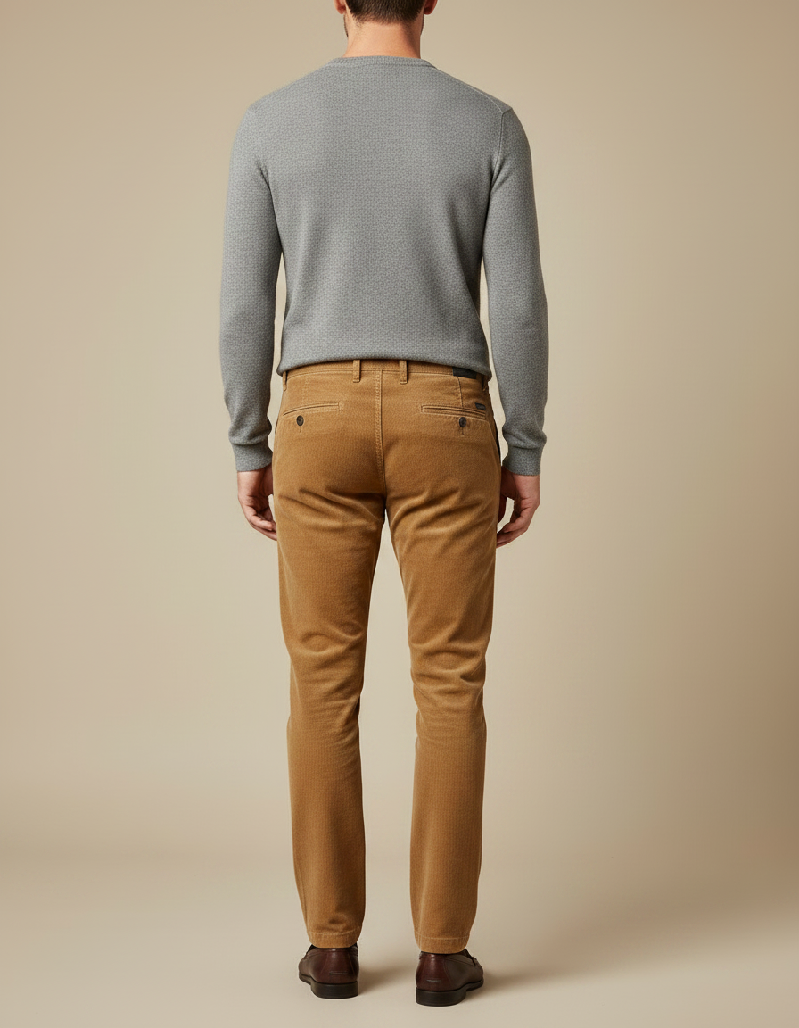Pantalon Chino Velours Côtelé Marron Coupe Droite Homme - vue 2