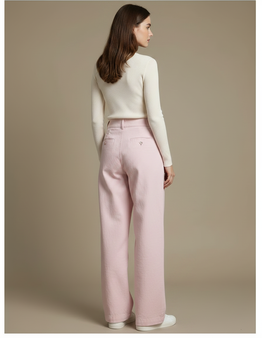 Pantalon Chino Rose Ample Fluide Décontracté Femme - Coton - vue 2