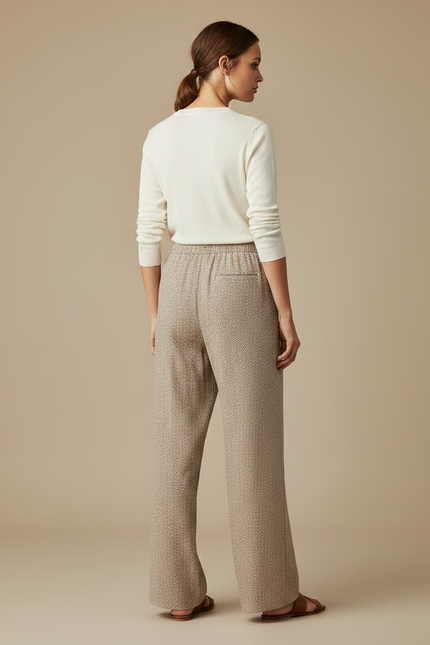 Pantalon Chino Beige Imprimé Ample Fluide Décontracté - Tweed - vue 2