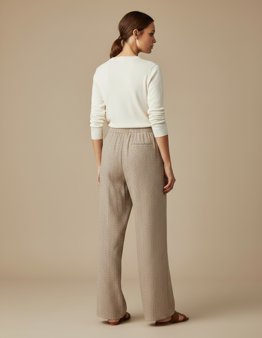 Pantalon Chino Beige Imprimé Ample Fluide Décontracté - Tweed - vue 2