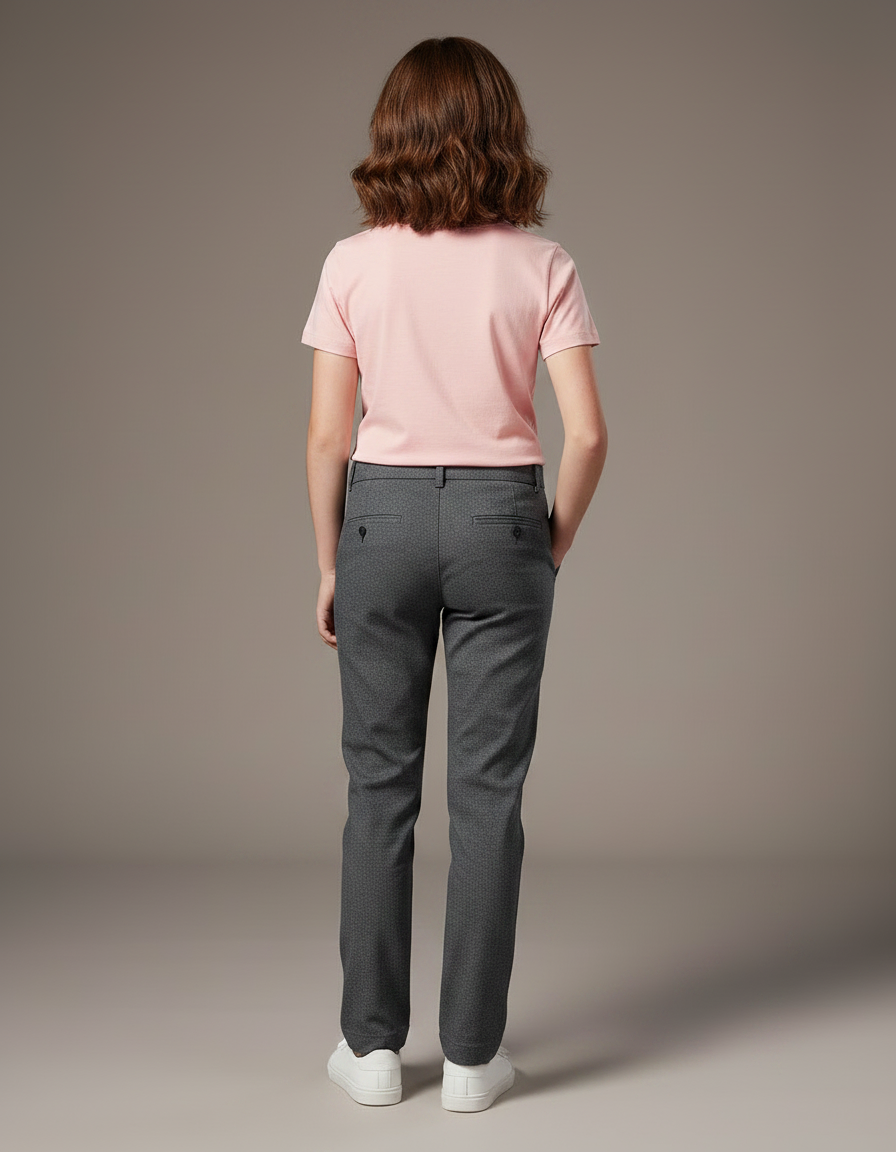 Pantalon Chino Gris Fille Coupe Droite Coton - vue 2