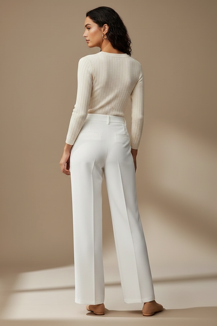 Pantalon Chino Blanc Ample Femme Élégant Fluide - Polyester - vue 2