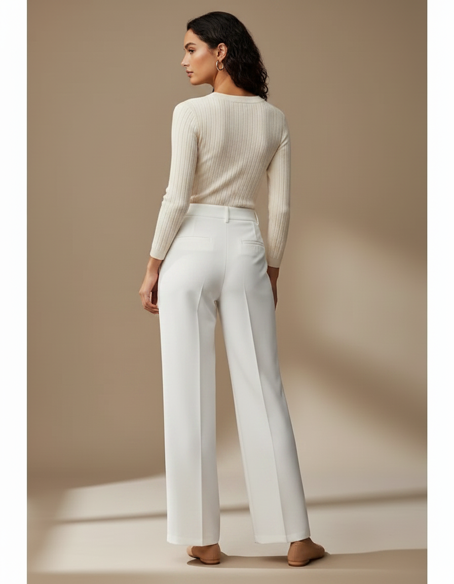 Pantalon Chino Blanc Ample Femme Élégant Fluide - Polyester - vue 2