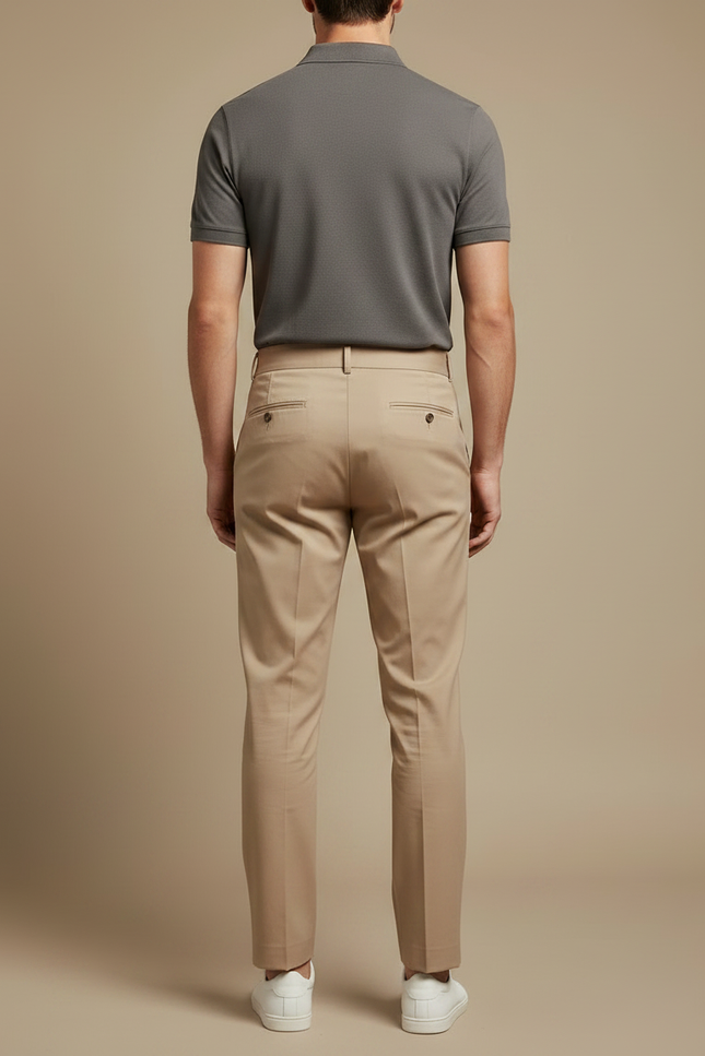 Pantalon Chino Beige Plissé Droit Élégant Homme - Gabardine - vue 2