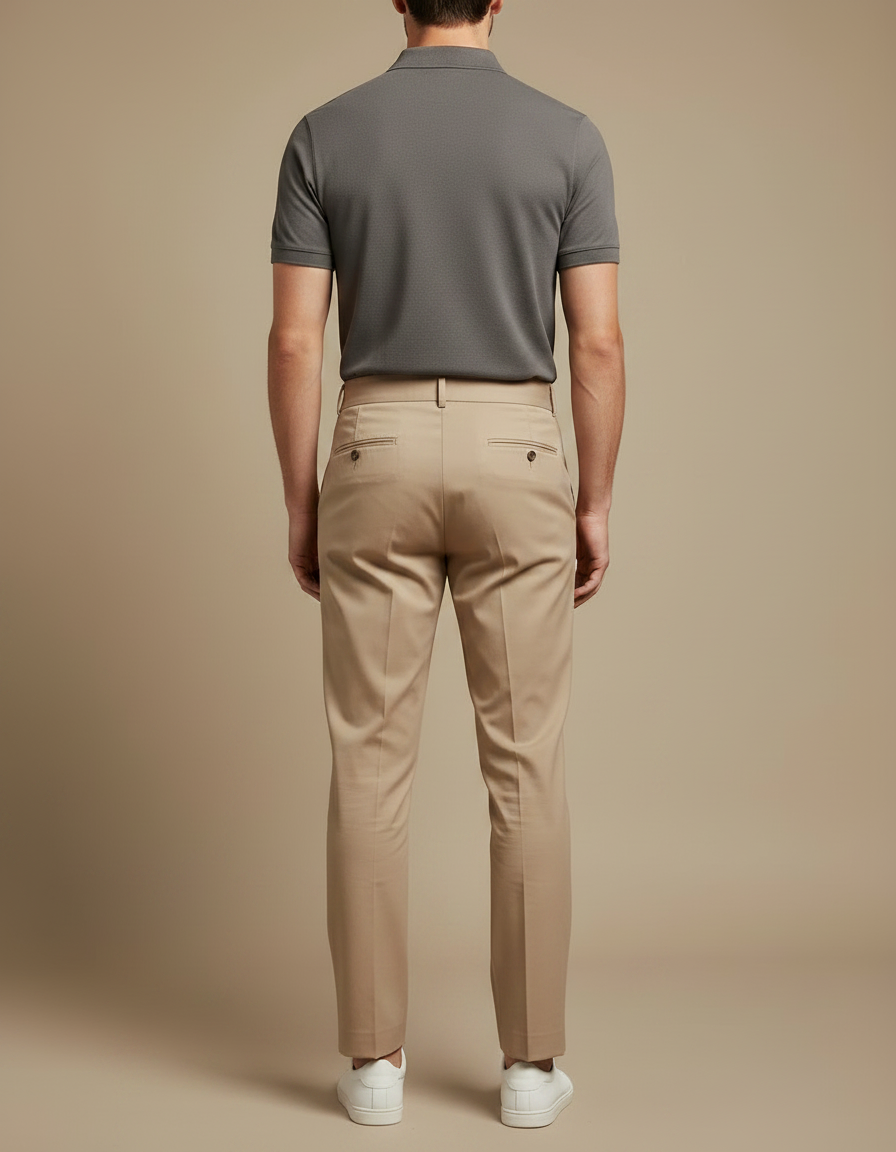 Pantalon Chino Beige Plissé Droit Élégant Homme - Gabardine - vue 2