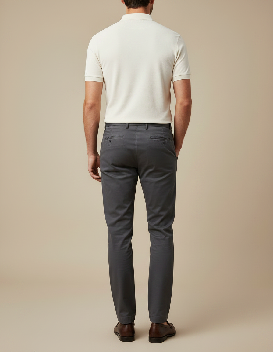 Pantalon Chino Gris Coton Stretch Homme Élégant - vue 2