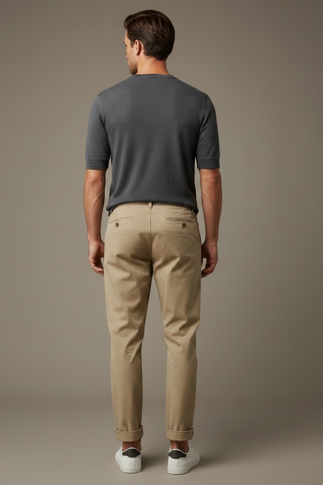 Pantalon Chino Beige Coton Décontracté Cordon Homme - vue 2