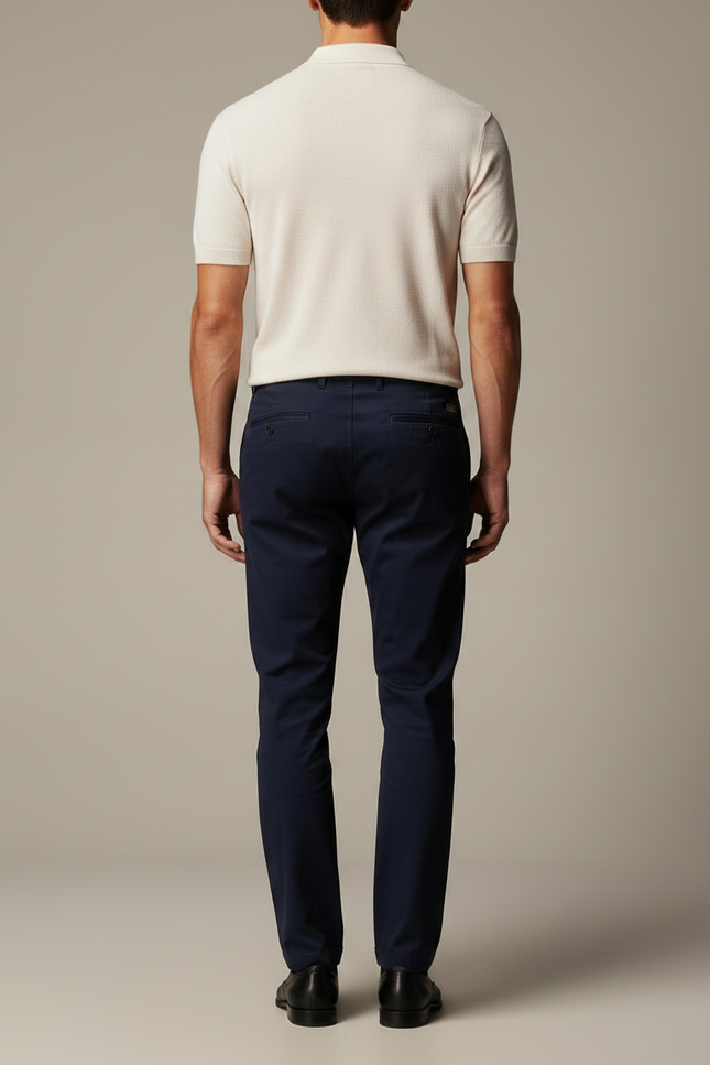 Pantalon Chino Marine Coton Droit Élégant Homme - vue 2