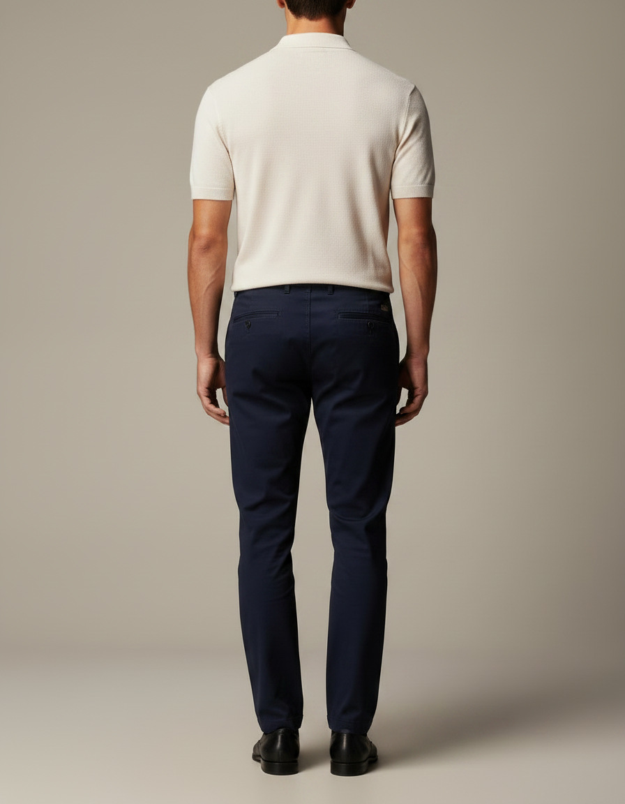 Pantalon Chino Marine Coton Droit Élégant Homme - vue 2