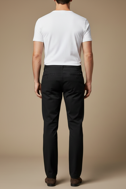 Pantalon Chino Noir Coton Droit Classique Homme - vue 2