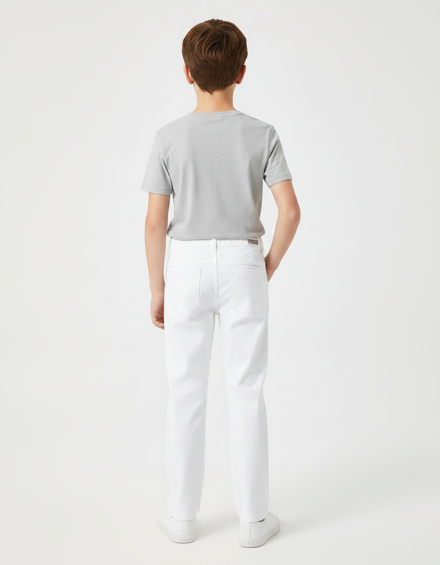 Pantalon Chino Blanc Coton Droit Garçon Simple - vue 2