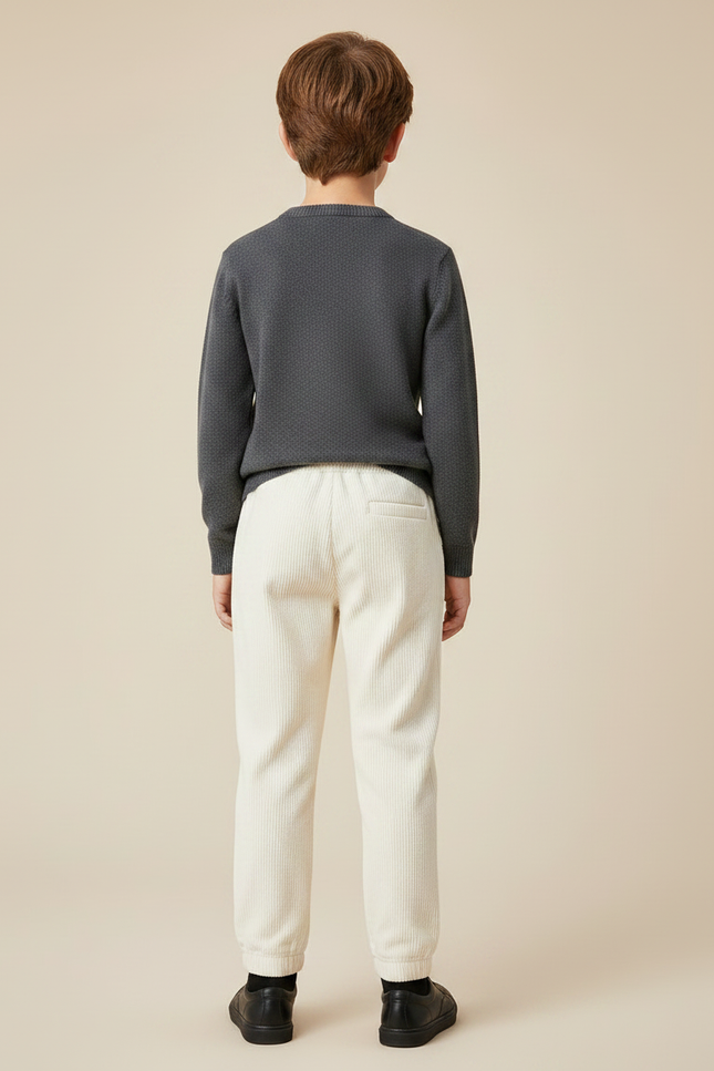 Pantalon Chino Crème Côtelé Ample Élastique Enfant - Beige Cordé - vue 2