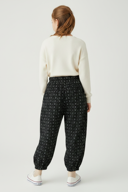 Pantalon Chino Noir Ample Imprimé Floral Fille - Tweed - vue 2