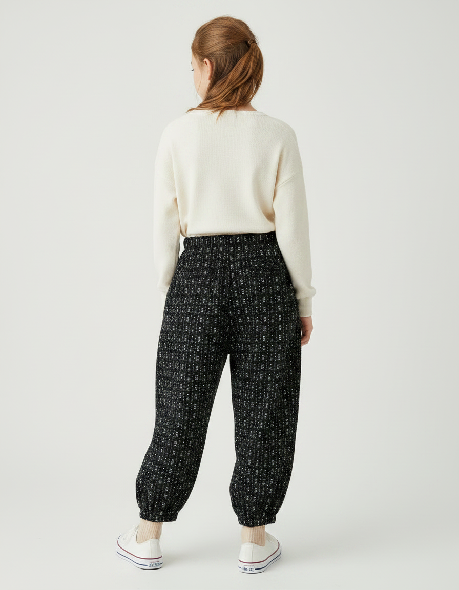 Pantalon Chino Noir Ample Imprimé Floral Fille - Tweed - vue 2