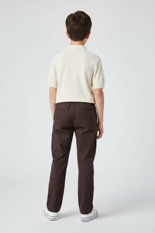 Pantalon Chino Marron Coton Décontracté Garçon Cordon - vue 2