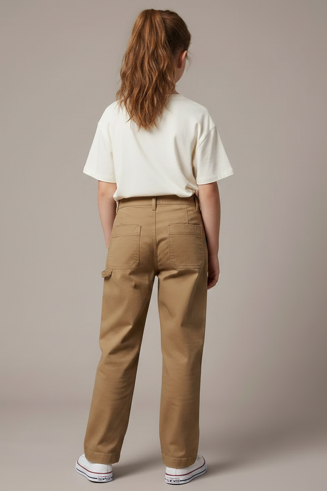 Pantalon Chino Kaki Ample Boutons Décontracté Enfant - Gabardine - vue 2