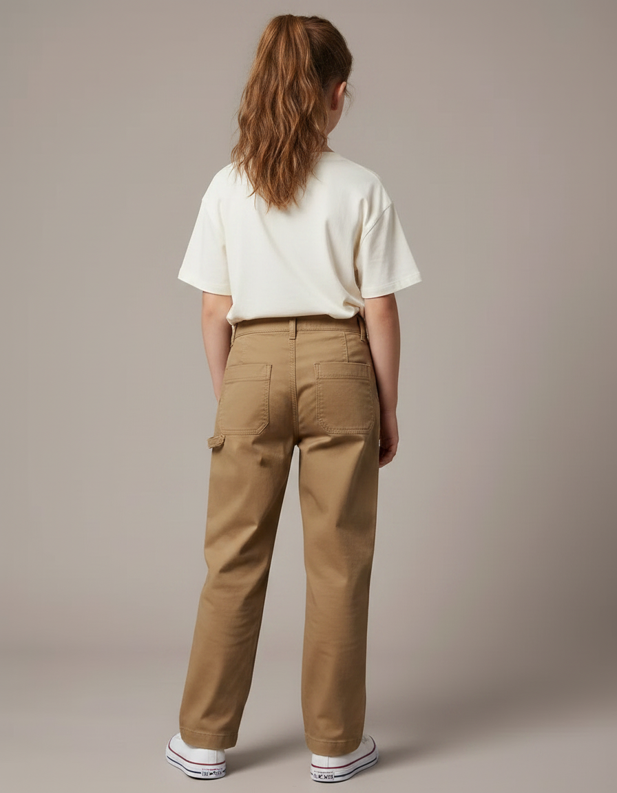 Pantalon Chino Kaki Ample Boutons Décontracté Enfant - Gabardine - vue 2
