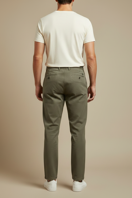 Pantalon Chino Carotte - Kaki Coton - vue 2