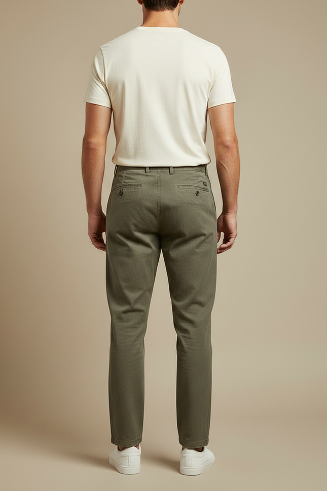 Pantalon Chino Carotte - Kaki Coton - vue 2