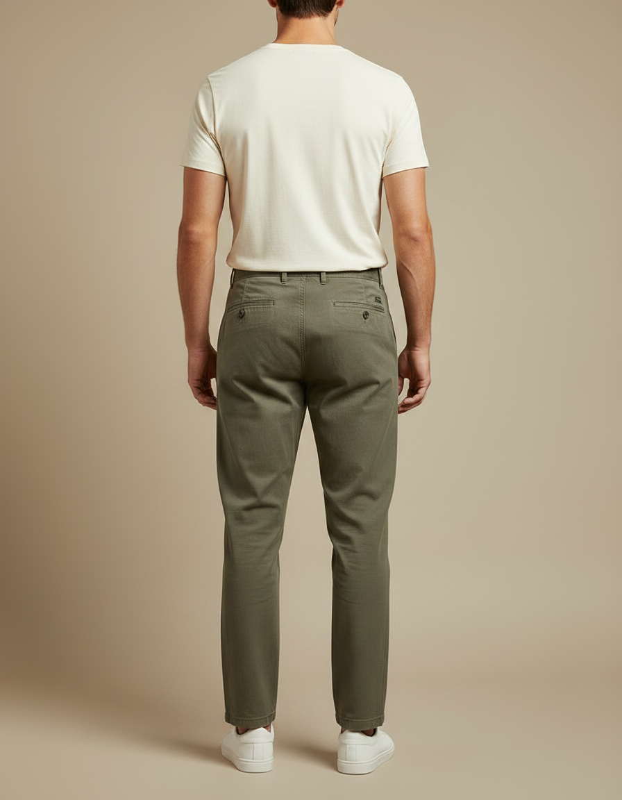 Pantalon Chino Carotte - Kaki Coton - vue 2