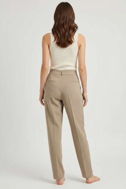 Pantalon Chino Taille Haute - Beige Gabardine - vue 2