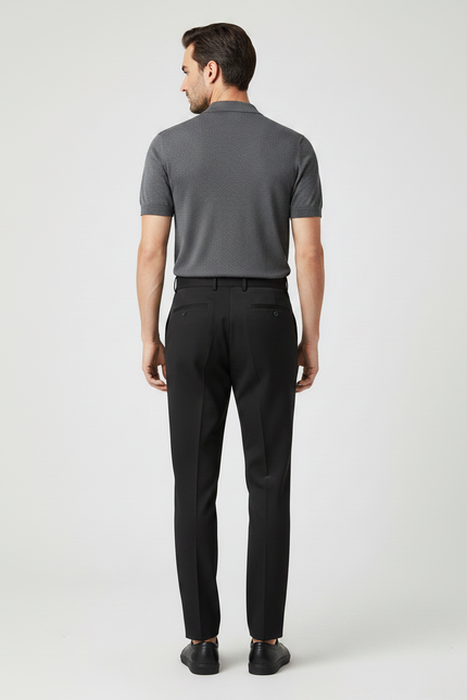 Pantalon Chino Noir Plissé Droit Formel Élégant Homme - Polyester - vue 2