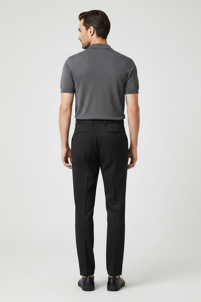 Pantalon Chino Noir Plissé Droit Formel Élégant Homme - Polyester - vue 2