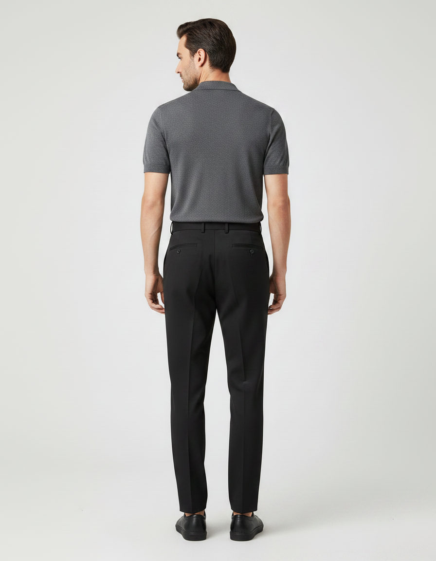 Pantalon Chino Noir Plissé Droit Formel Élégant Homme - Polyester - vue 2