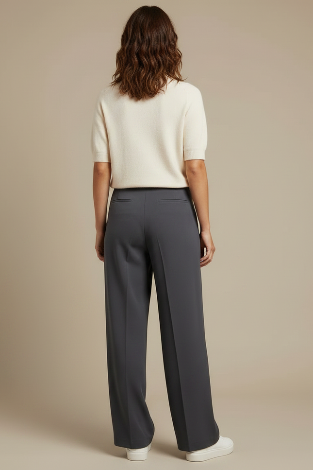 Pantalon Chino Gris Plissé Ample Femme Décontracté - Polyester - vue 2