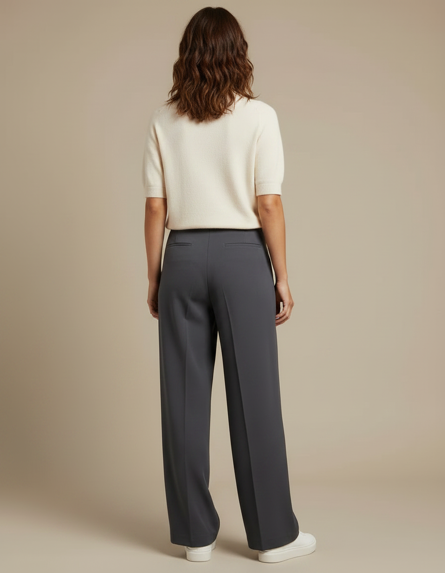 Pantalon Chino Gris Plissé Ample Femme Décontracté - Polyester - vue 2