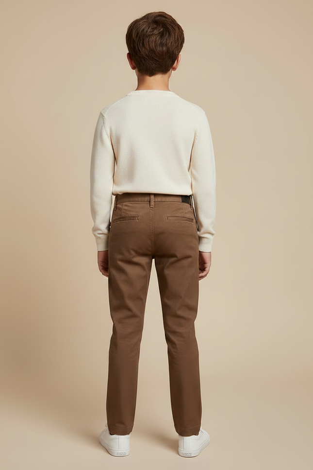 Pantalon Chino Marron Enfant Coupe Slim Coton - vue 2