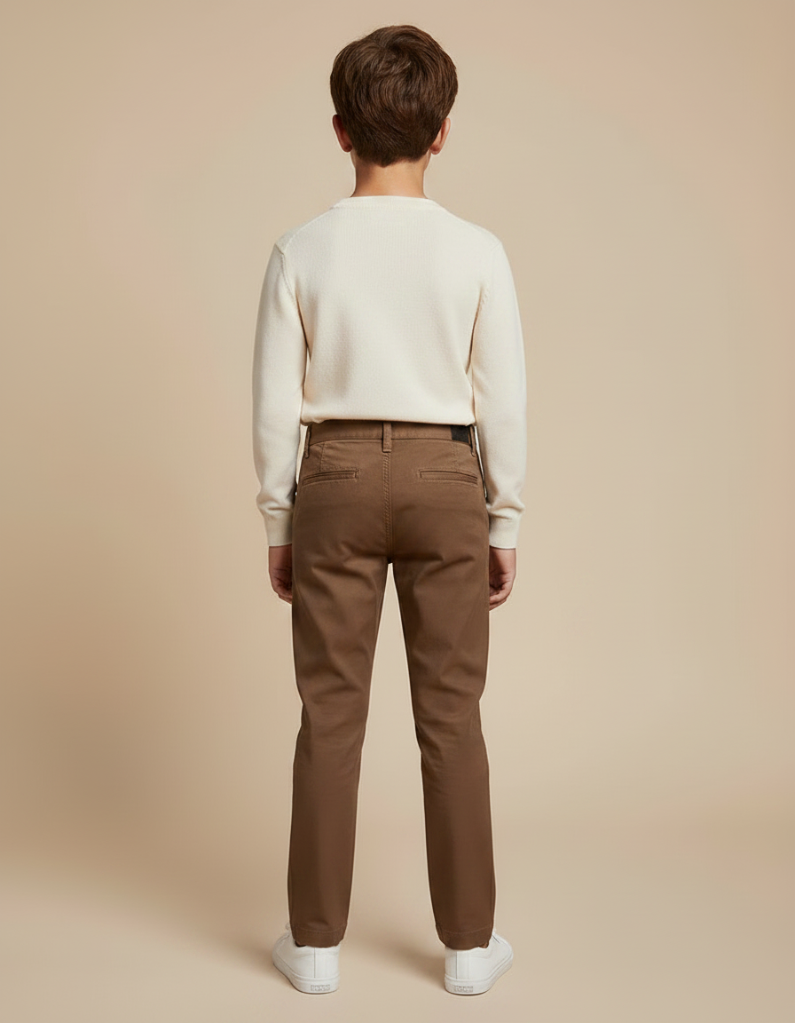 Pantalon Chino Marron Enfant Coupe Slim Coton - vue 2