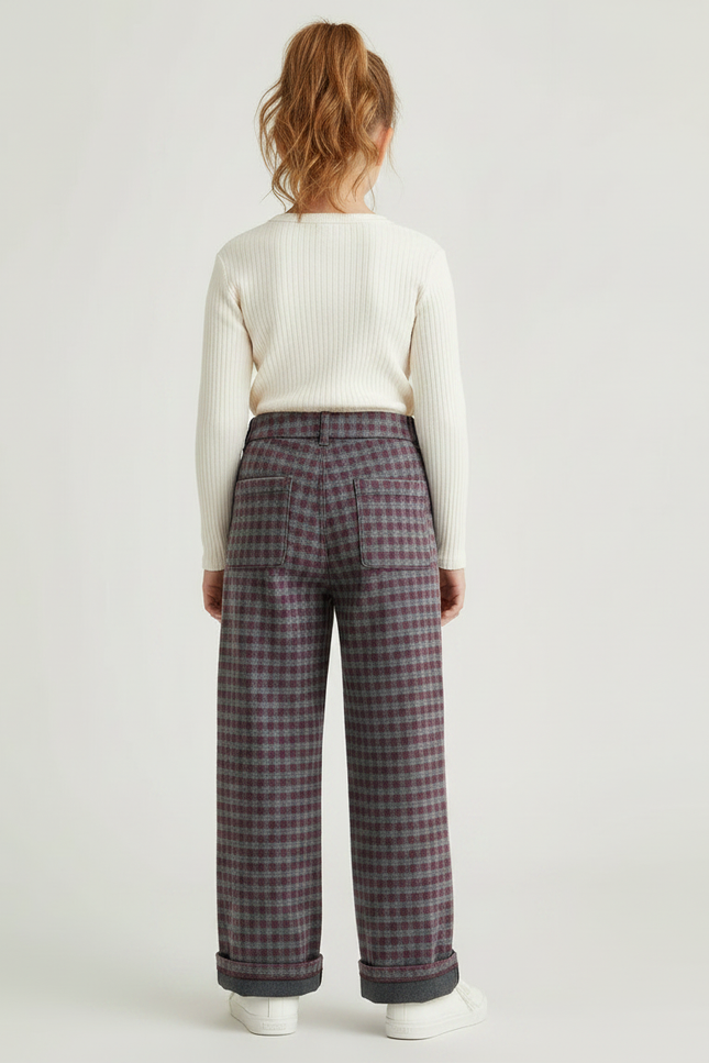 Pantalon Chino Carreaux Chaud Ample Fille Hiver - Multicolore Tweed - vue 2