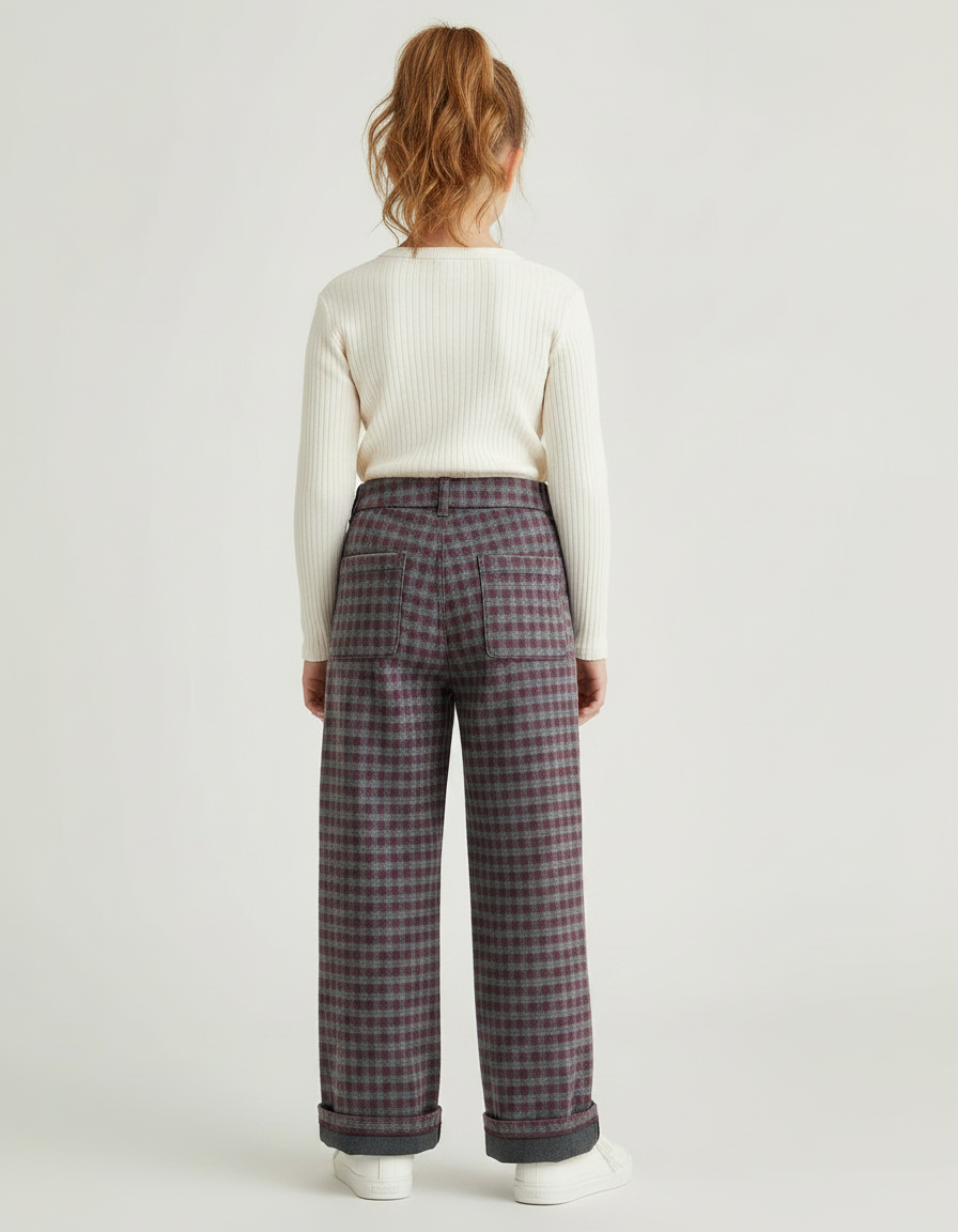 Pantalon Chino Carreaux Chaud Ample Fille Hiver - Multicolore Tweed - vue 2