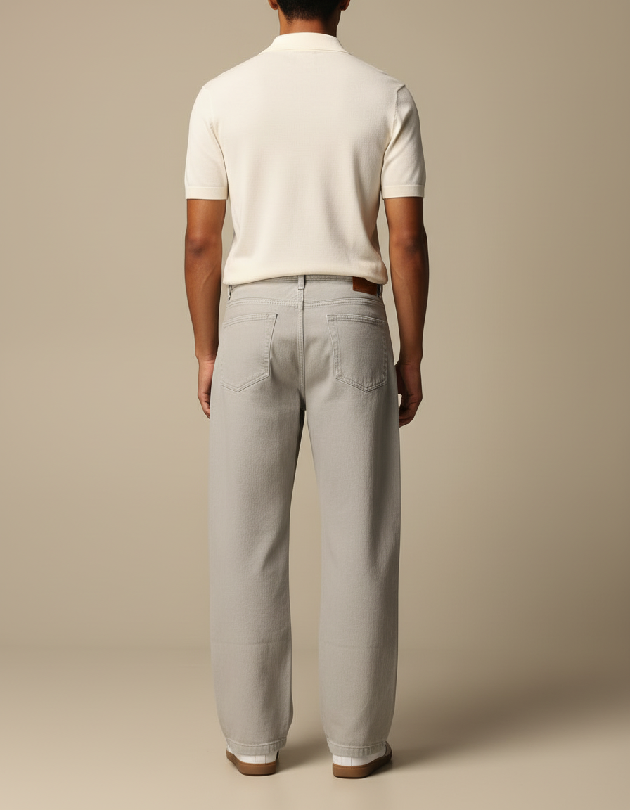 Pantalon Chino Homme Gris Coton Ample Décontracté - vue 2