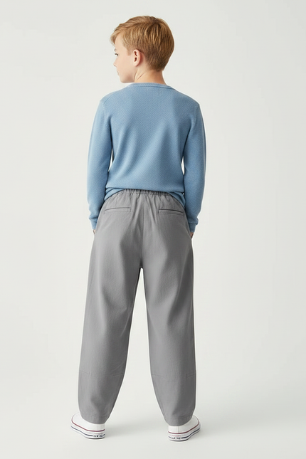 Pantalon Chino Gris Coton Ample Cordon Décontracté Garçon - vue 2