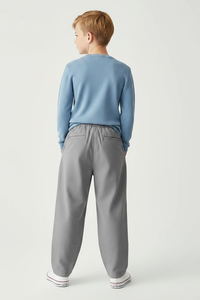 Pantalon Chino Gris Coton Ample Cordon Décontracté Garçon - vue 2