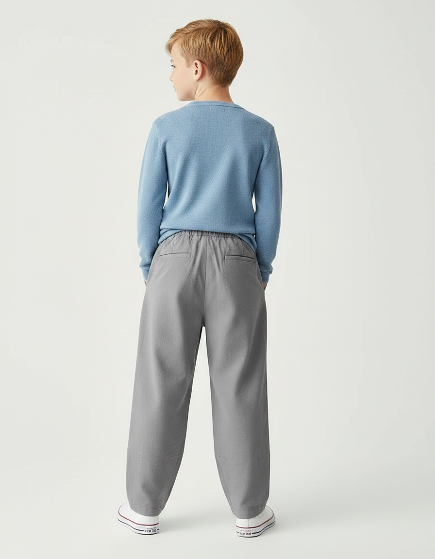 Pantalon Chino Gris Coton Ample Cordon Décontracté Garçon - vue 2
