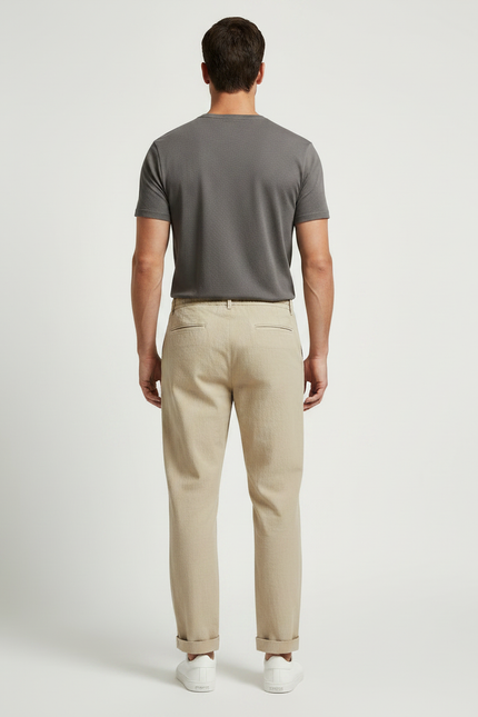 Pantalon Chino Beige Cordon Lin Ample Homme - vue 2