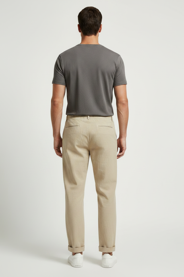 Pantalon Chino Beige Cordon Lin Ample Homme - vue 2