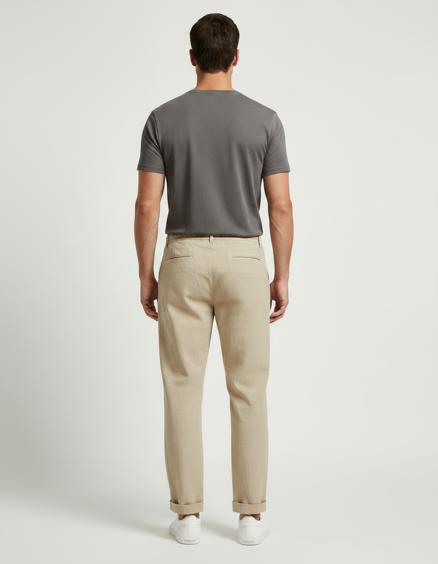 Pantalon Chino Beige Cordon Lin Ample Homme - vue 2