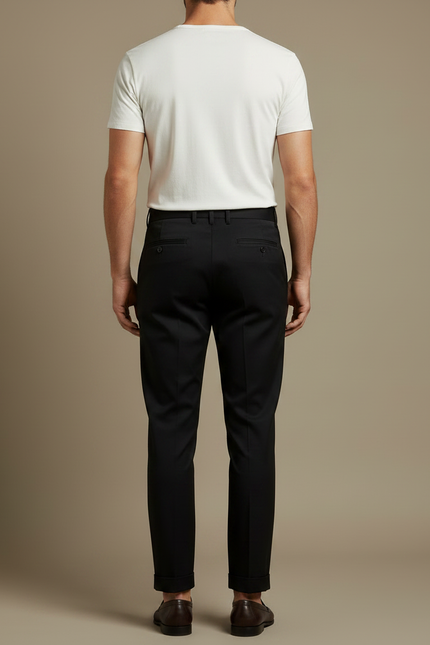 Pantalon Chino Noir Plissé Coupe Droite Élégant Homme - Gabardine - vue 2