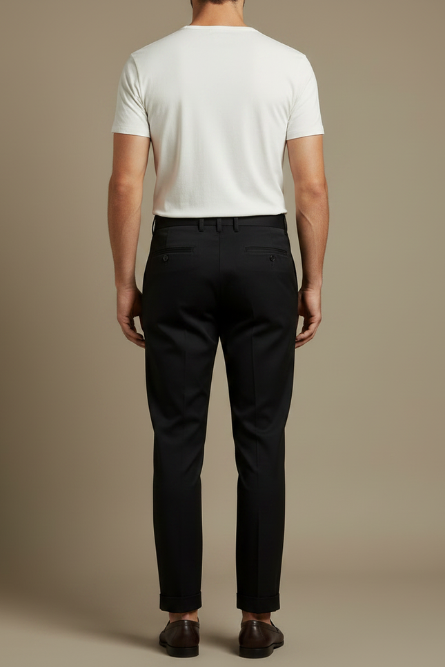 Pantalon Chino Noir Plissé Coupe Droite Élégant Homme - Gabardine - vue 2